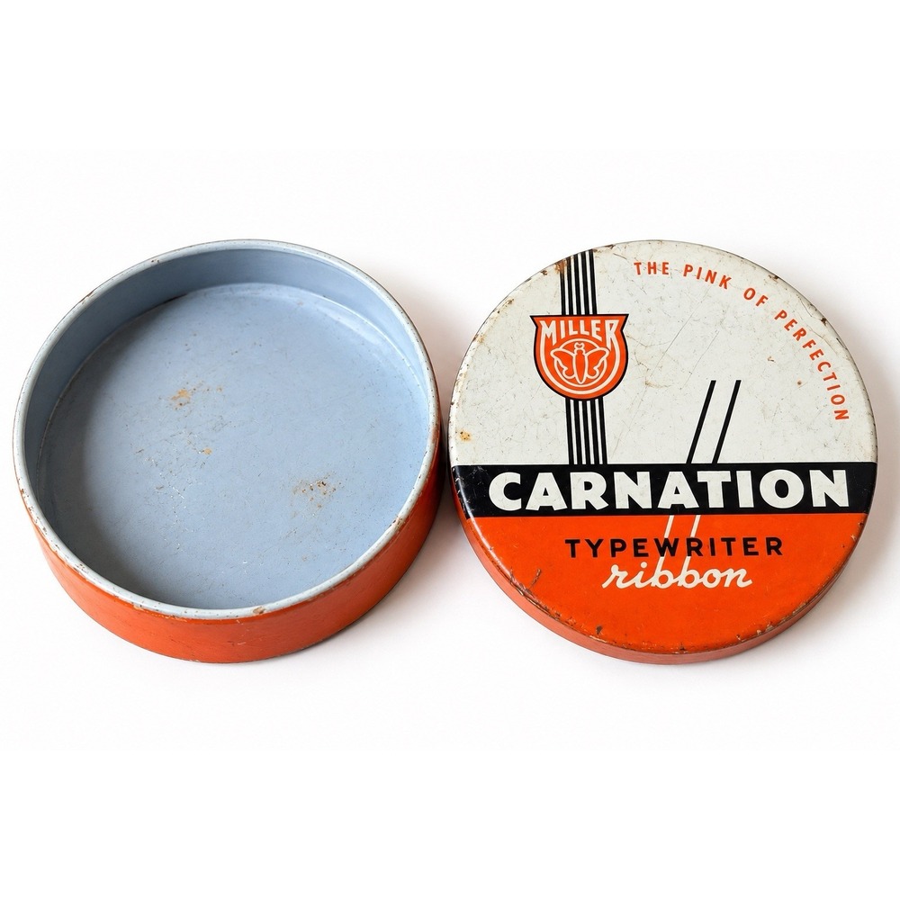 Vintage Miller Carnation Typewriter Ribbon Tin Smith Corona Advertising Metal